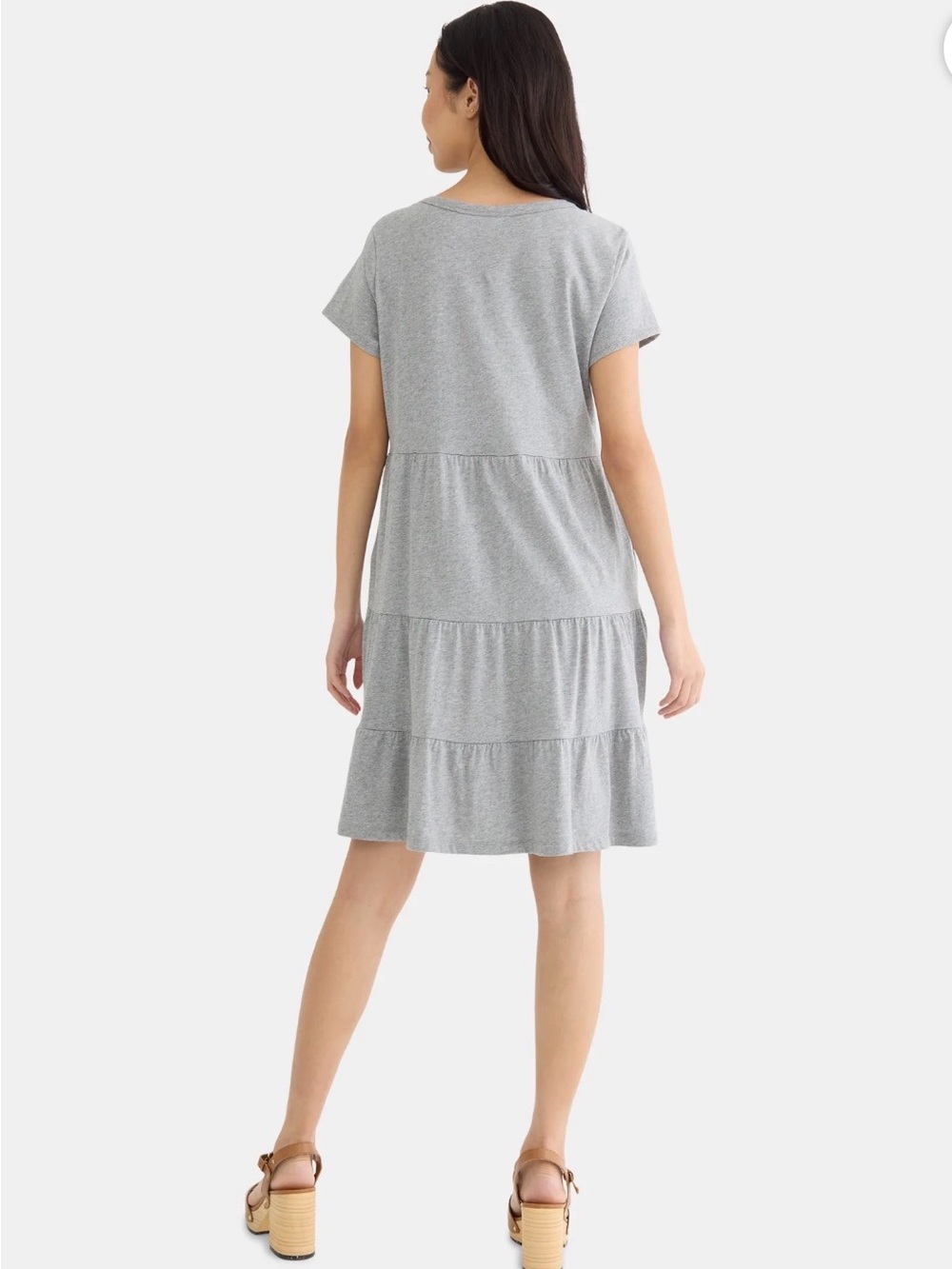 Time and Tru Heather Gray Tiered Short Sleeve Knit Dress - Picture 4 of 5